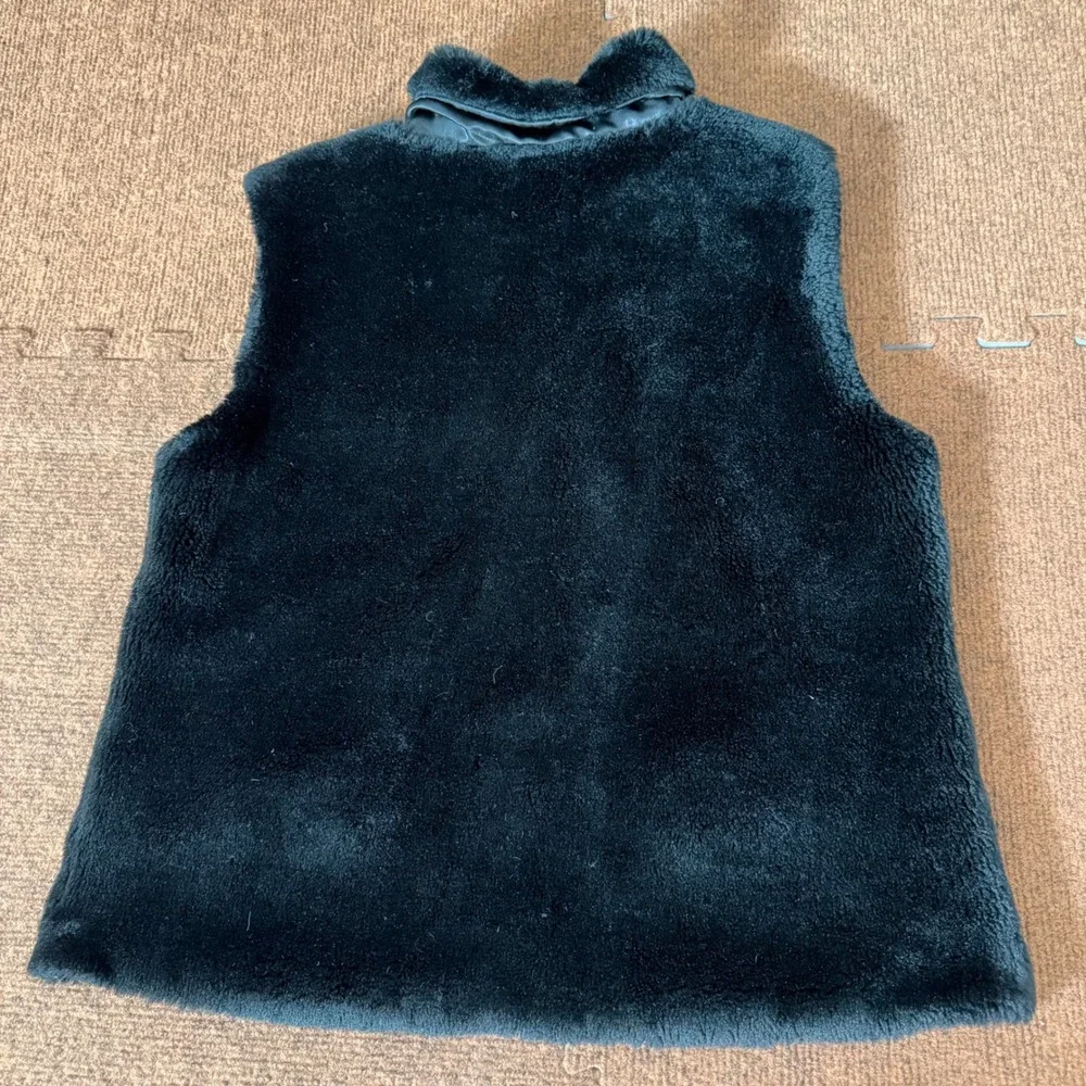 Vintage Black Faux Fur Full Zip Vest with Pockets Size Large RN 13326 A+ vtg - Picture 6 of 7